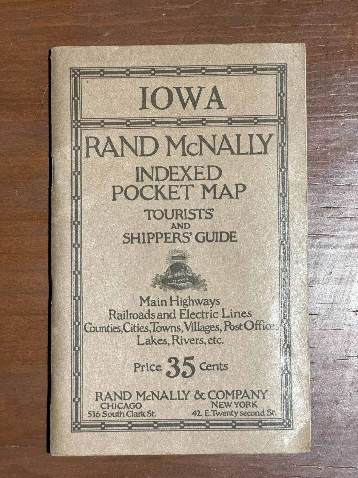 IOWA - RAND MCNALLY INDEXED POCKET MAP - 1920 - Highways Railroad Electric Lines