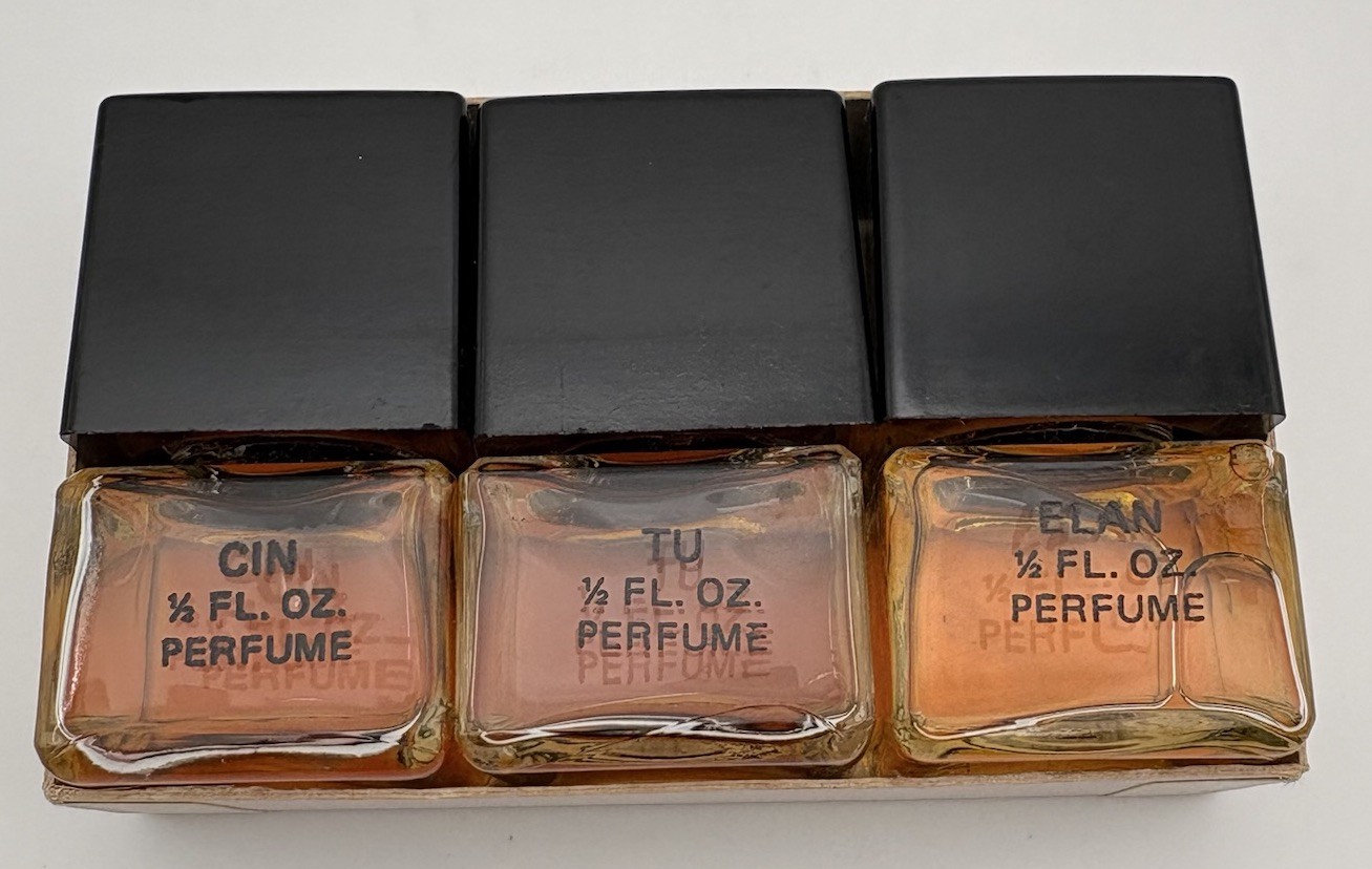 Vintage Coty 3 Piece Splash Perfume Set Elan Tu-Tu Cin Miniature Bottles 1/2oz