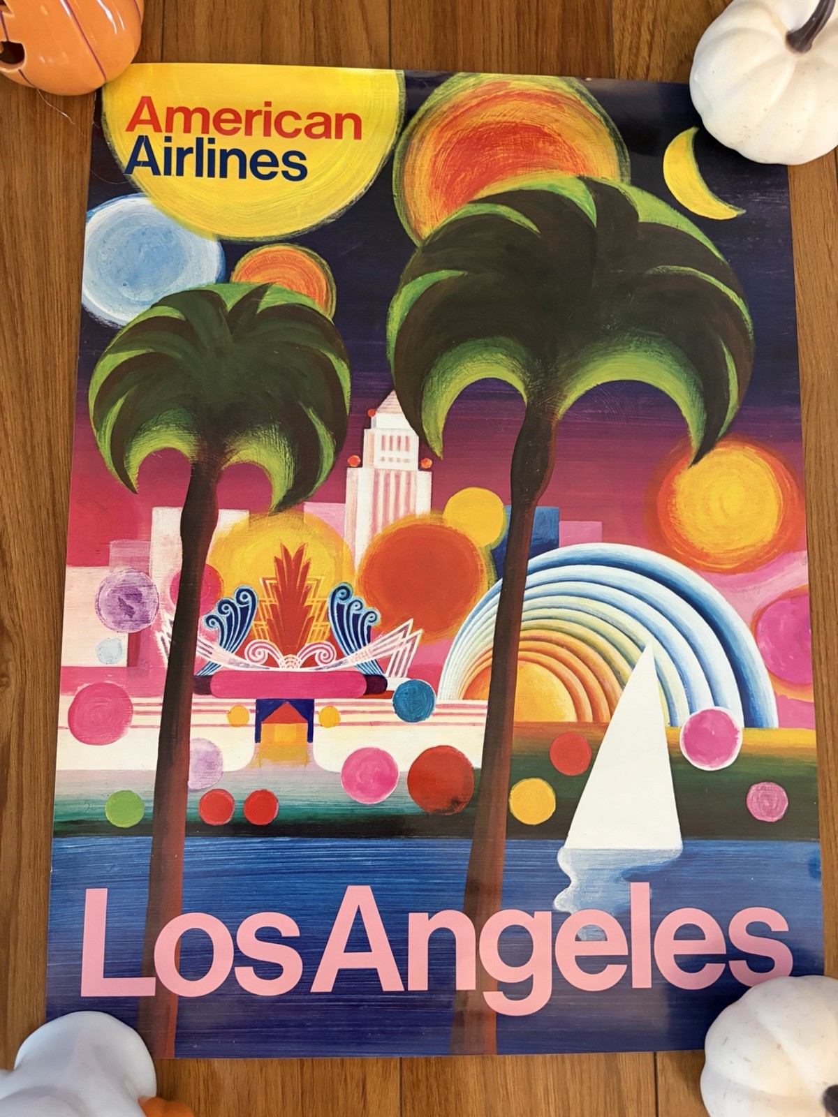 VINTAGE AMERICAN AIRLINES LOS ANGELES TRAVEL POSTER 1972 15x20