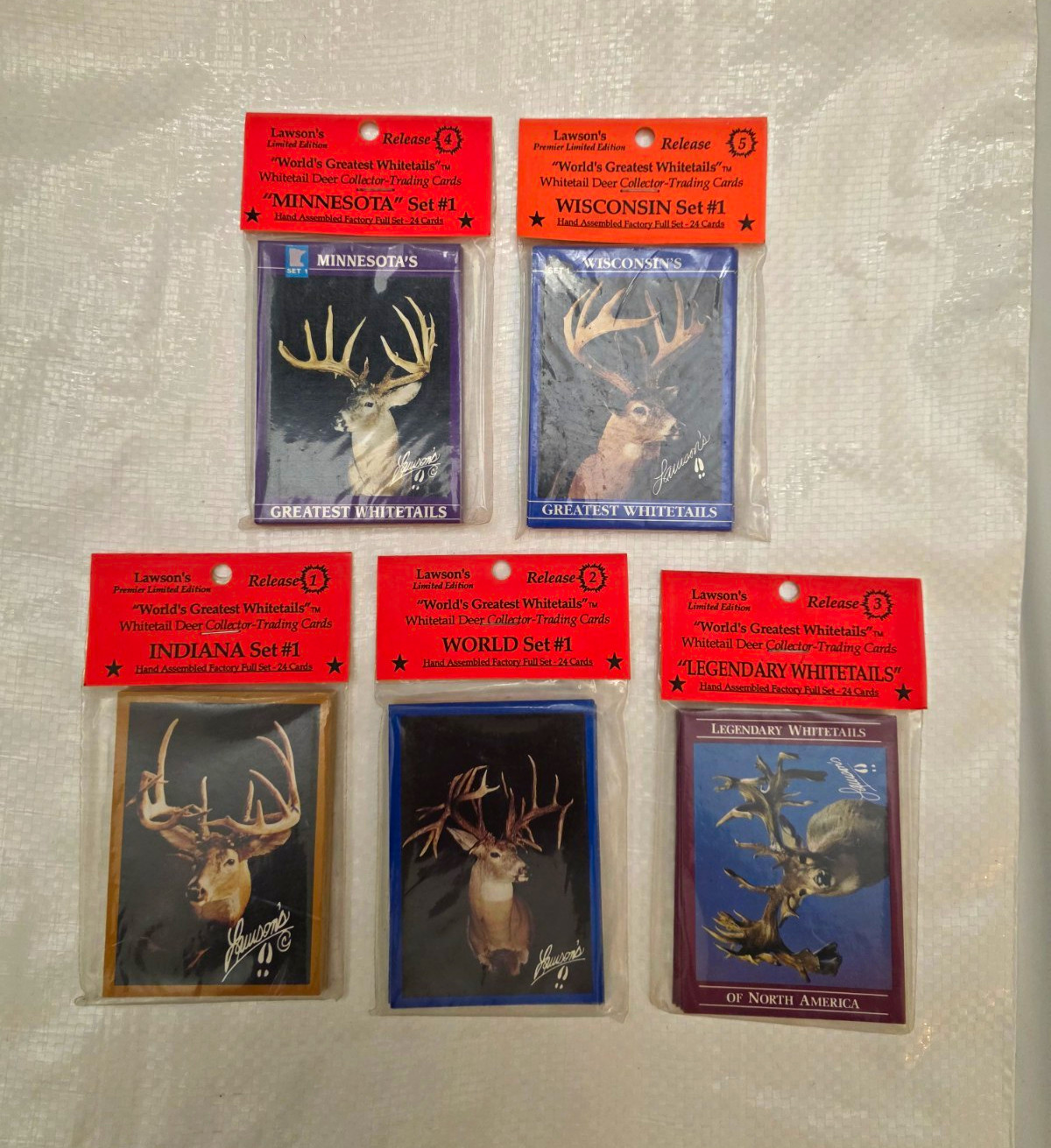 1990 Larry Lawson World's Greatest Whitetails Trading Card Sets,LOT Rel. 1-5 NIP