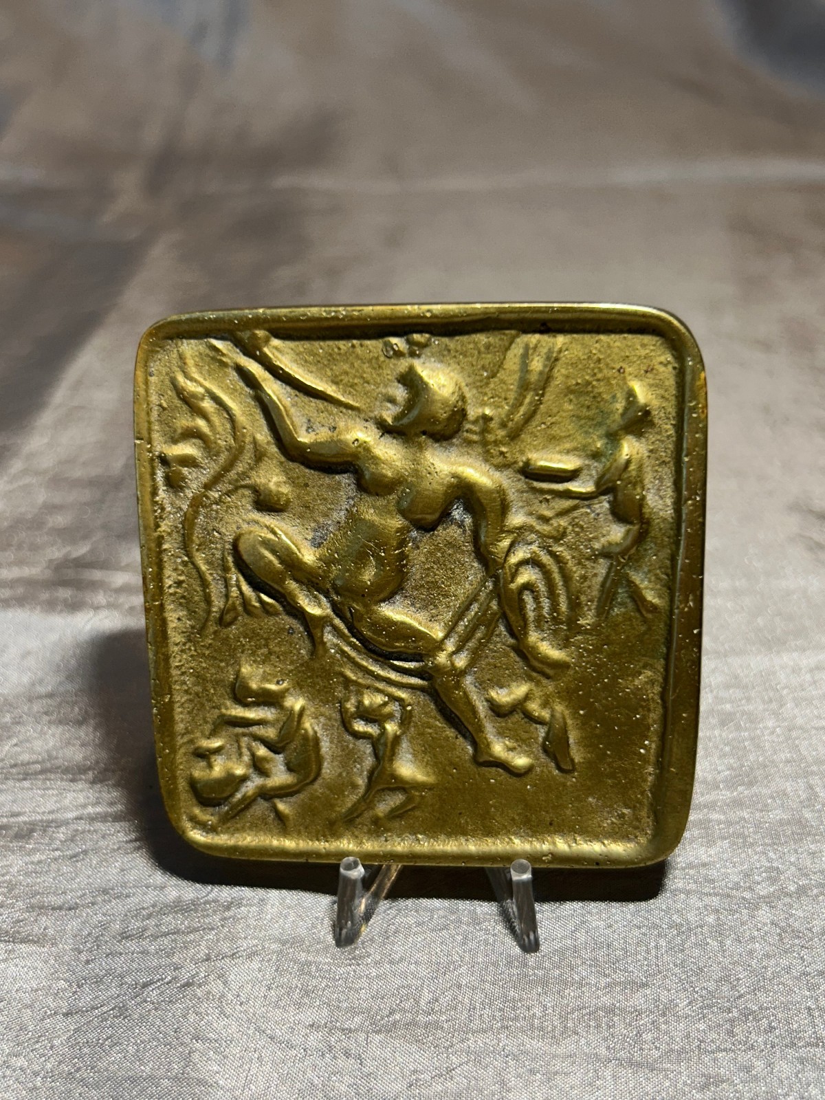 VINTAGE BRONZE PLAQUE -WITH STAND - DANCERS -2.5\
