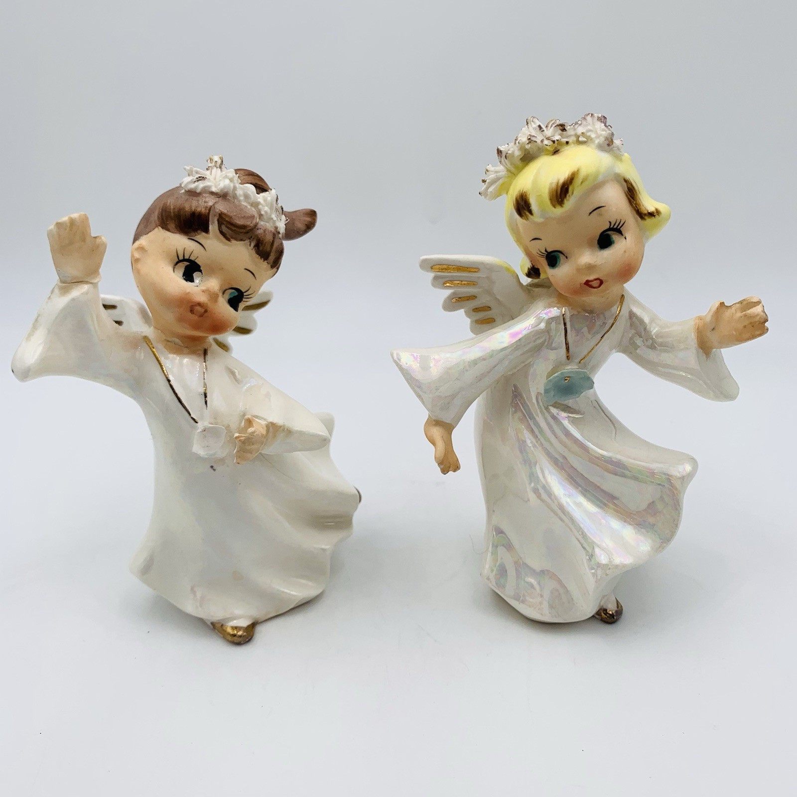 Geo Z Lefton Dancing Angels Figurines Iridescent Set As-Is Spaghetti Vintage 4” Geo Z Lefton Dancing Angels Figurines Iridescent Set As-Is Spaghetti Vintage 4”