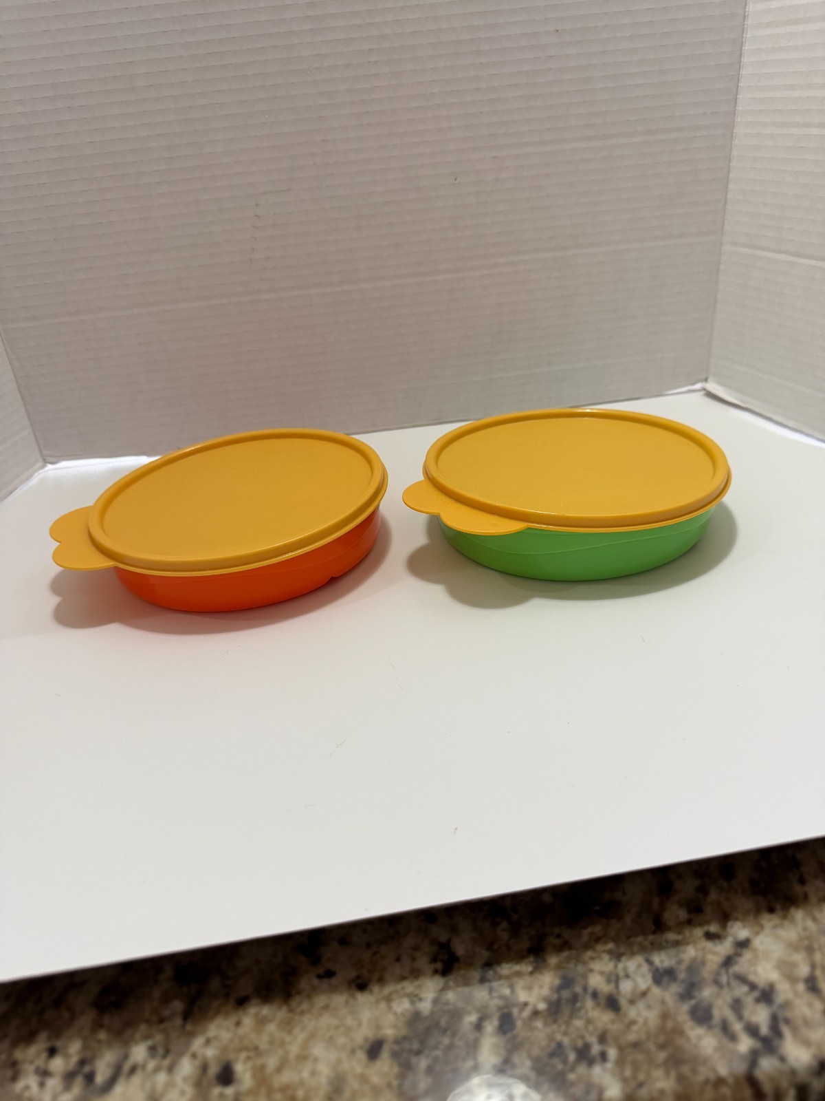 Lot 2 Tupperware Baby Stages Set Divided Dish /Bowl Handle & Seal Green & Orange