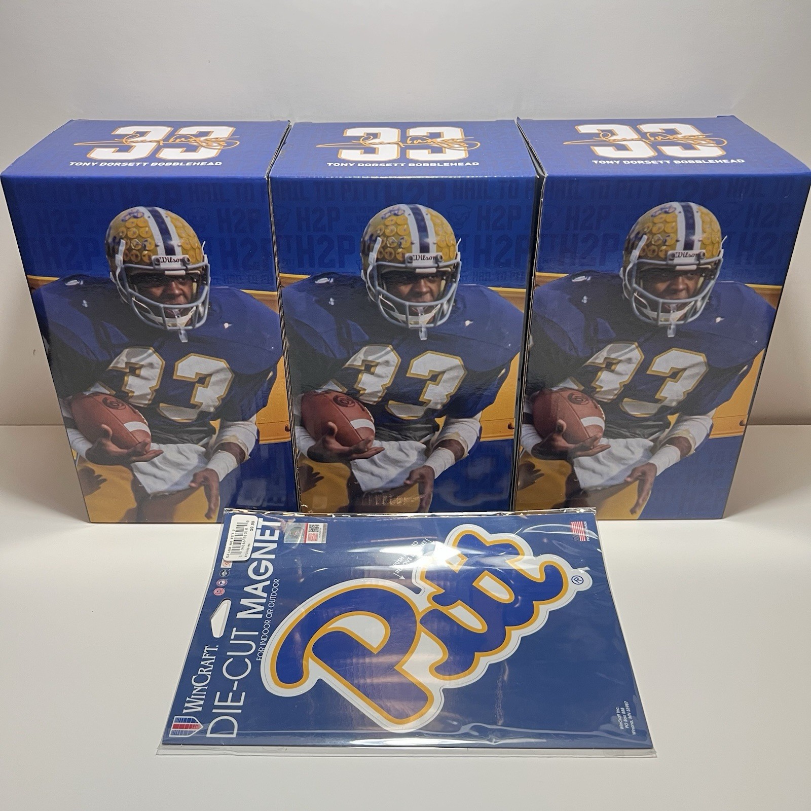 Tony Dorsett Bobblehead 10/10/26 Pitt Panthers Giveaway Lot Of 3 Plus Magnet New