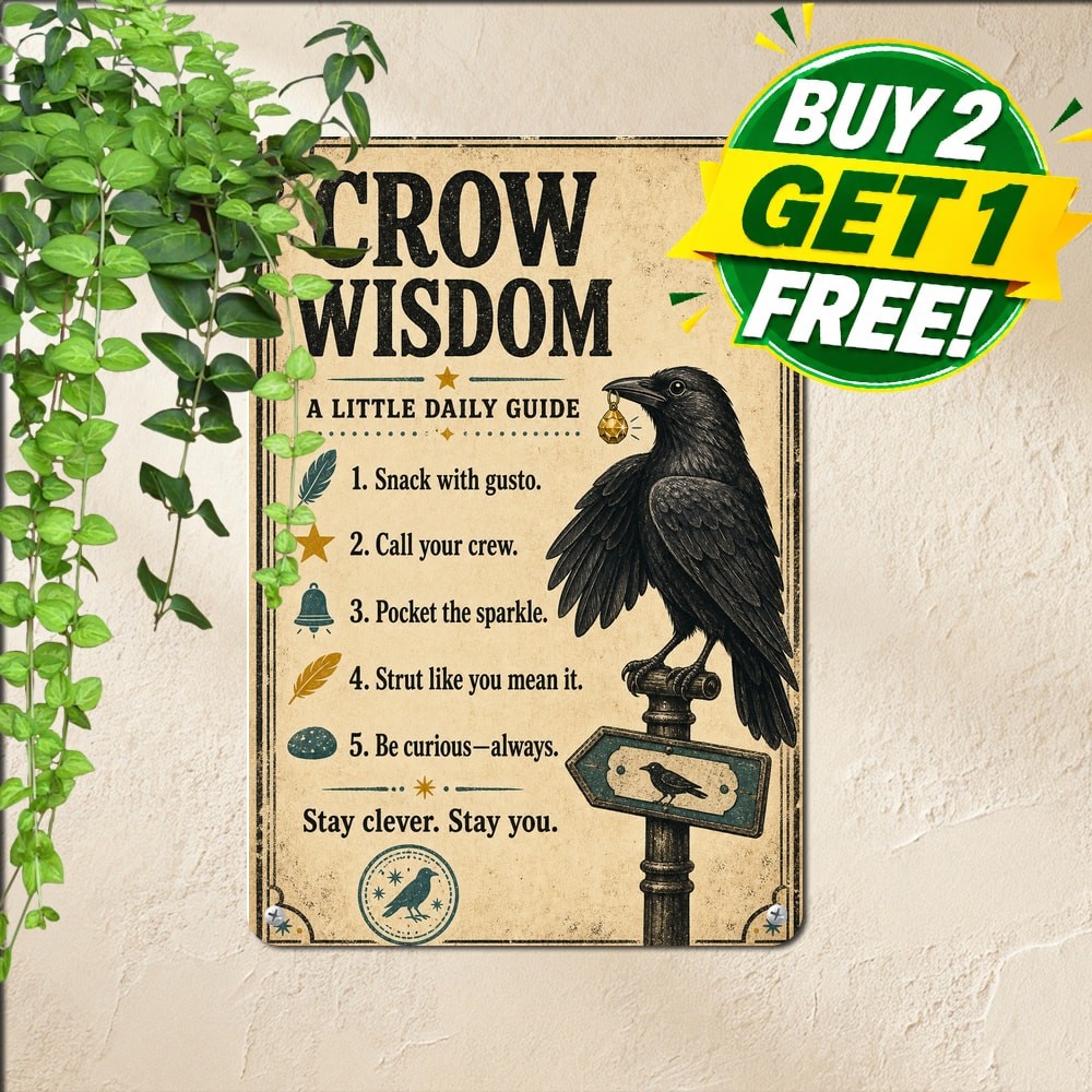 Curious Black Crow Raven Branch Vintage Decor Sign Metal Tin Sign 8x12