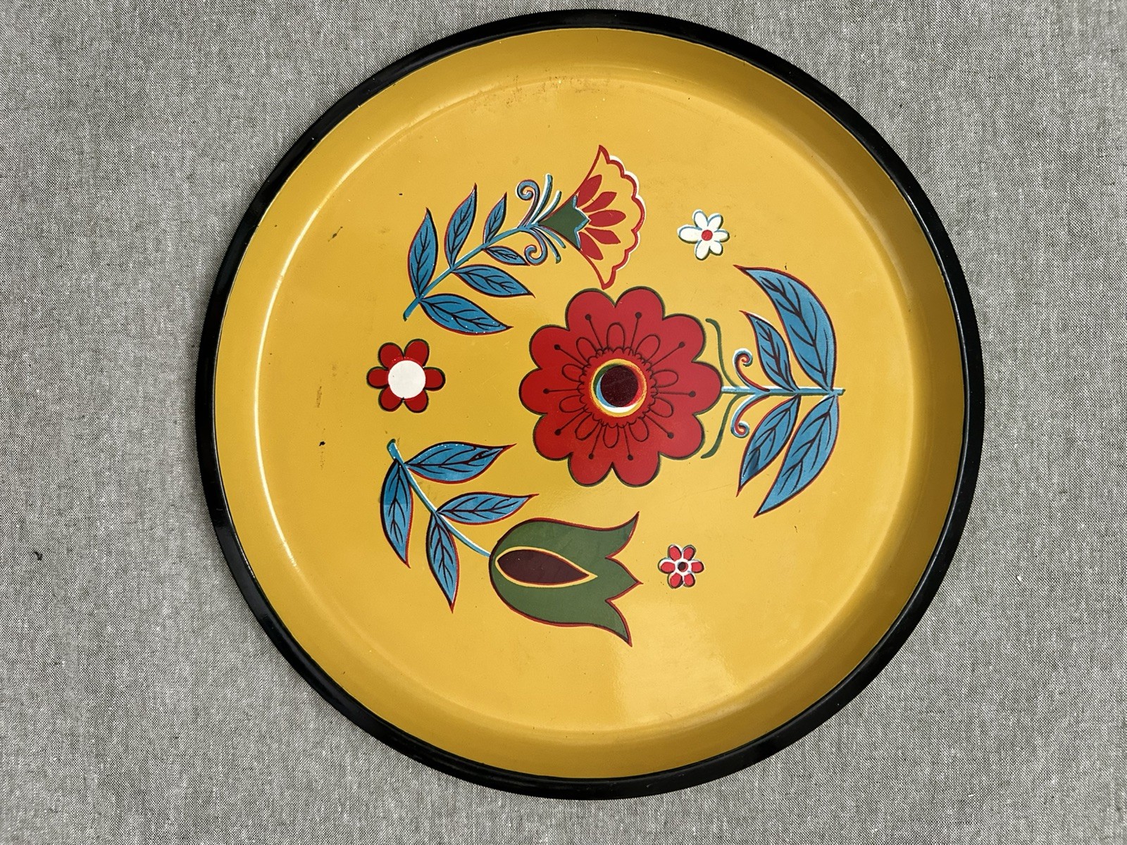 VINTAGE MID-CENTURY Floral yellow TRAY plastic JAPAN kitsch retro