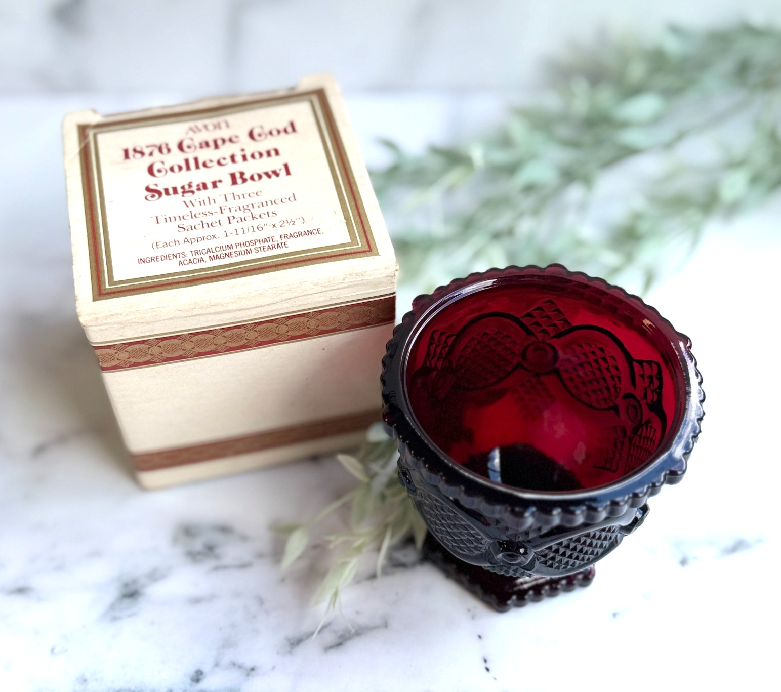 AVON 1876 Cape Cod Collection Sugar Bowl With Box 1990 Ruby Red Glass
