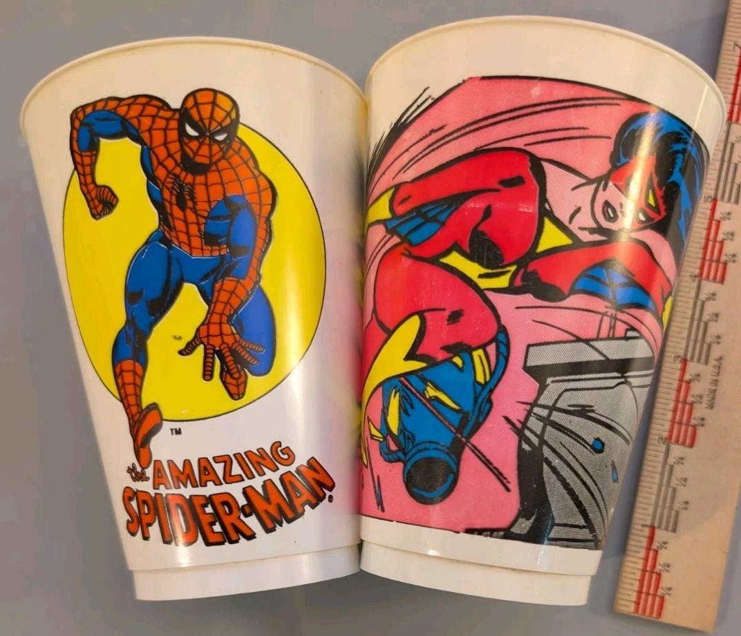 Vintage 1975 1979 Marvel Comics Plastic Cup Lot Spider-Man Spider-Woman Slurpee