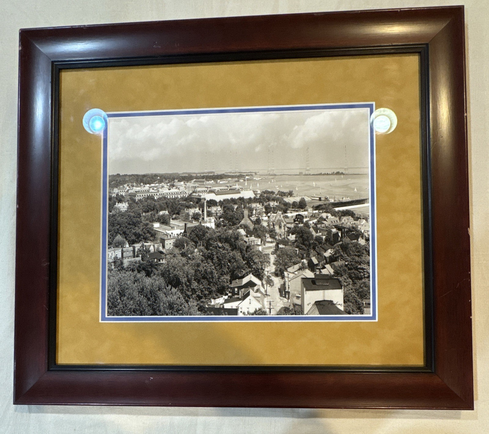 A Aubrey Bodine 1945 Aerial View of Annapolis Photo Museum Glass Framed Reprint