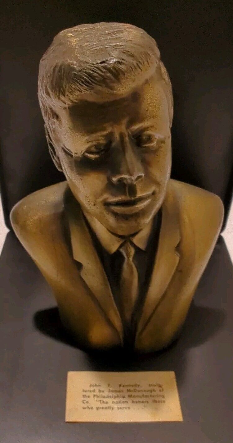 Vintage JOHN F KENNEDY Bust Statue Artist James McDonough Brass? Heavy PMC 162B