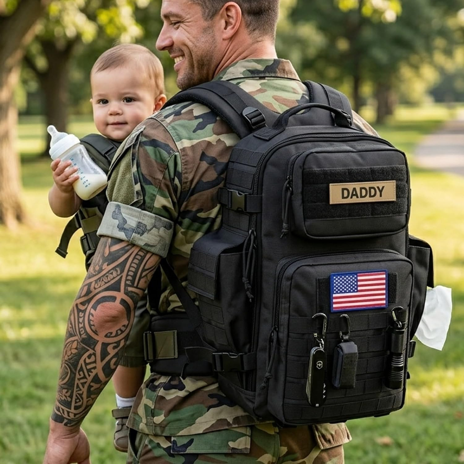 Military Diaper Bag for Men: 40L MOLLE Backpack for Tactical Dads - 900D Waterpr
