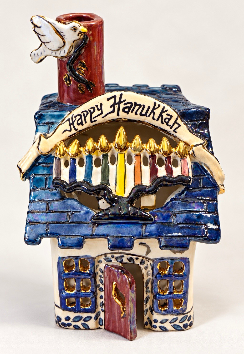 Blue Sky Clayworks Happy Hanukkah Candle House Heather Goldminc Ceramic Menorah