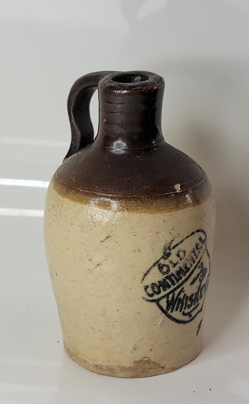 Antique Pre-Prohibition Mini Stoneware Jug Old Continental Whiskey Acorn Logo