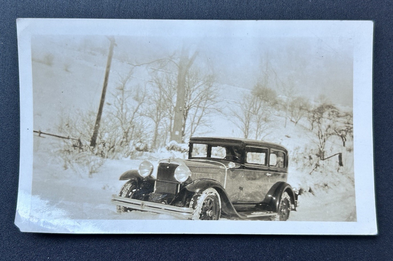 1929 1930 Essex Challenger ? Snow Photo Vintage  Car Snapshot Christmas