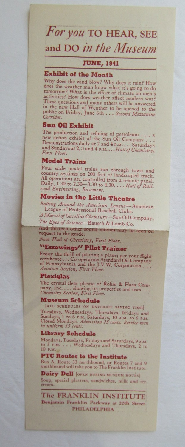 The Franklin Institute - June 1941 Guide - Philadelphia, Pa.