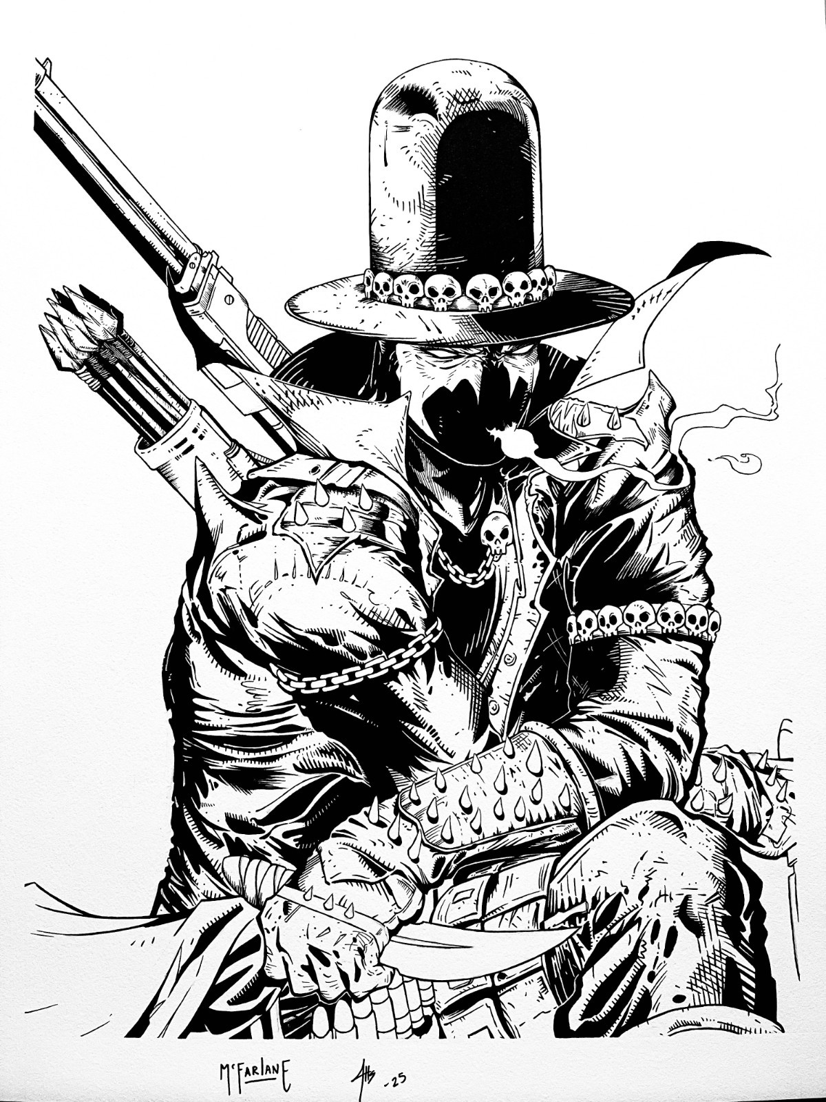 Gunslinger Spawn #1 Original Hand-Drawn Ink Cover Recreation Art 14x18