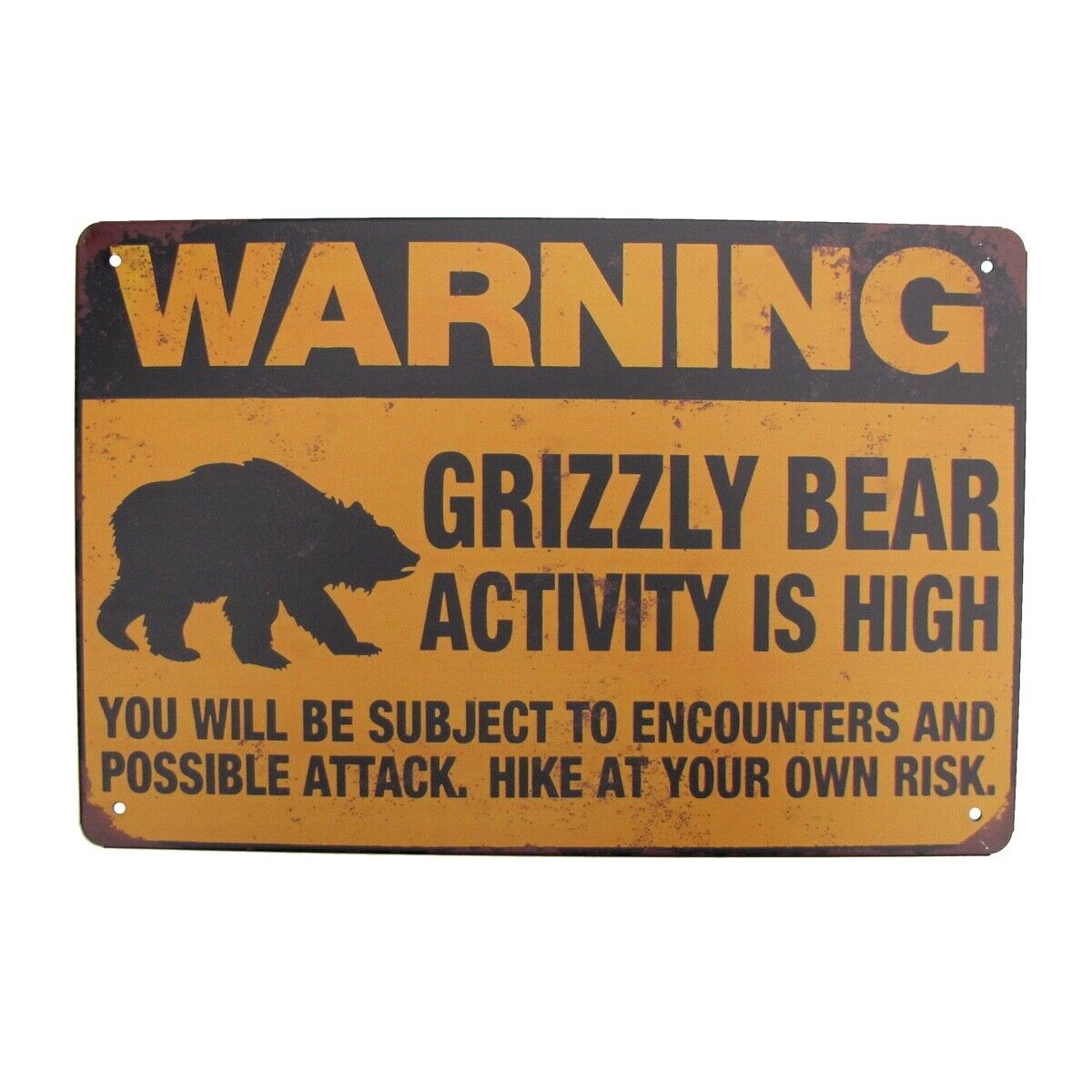 Metal Grizzly Bear Activity Warning Caution Wall Sign Outdoor Cabin Garage Decor