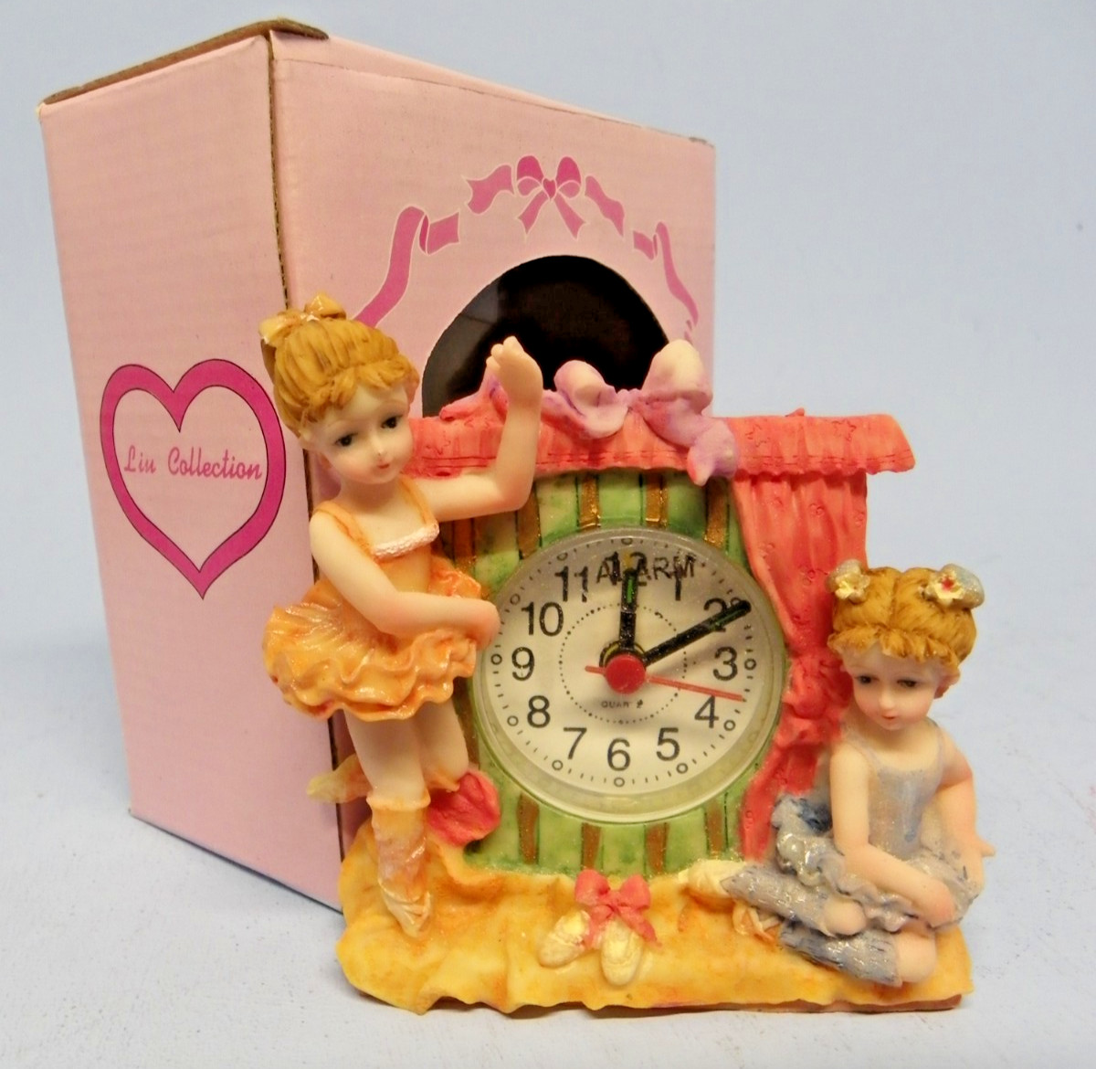 Vintage Liu Collection Alarm Clock with Ballerina Resin Figures New in Box