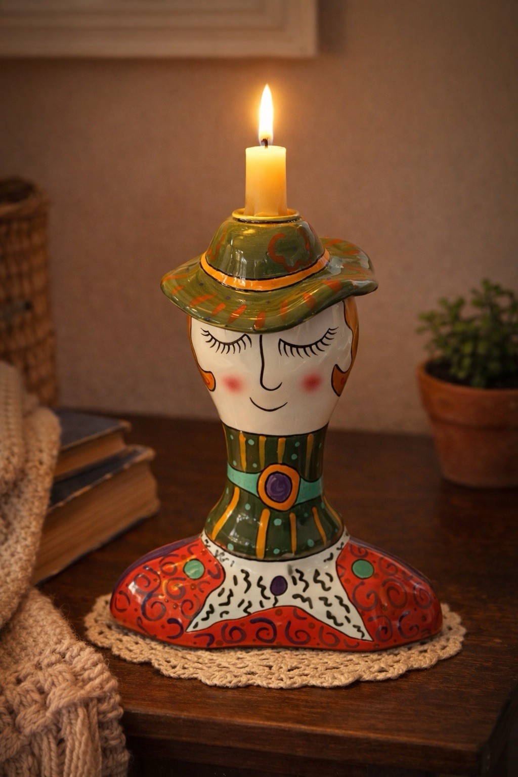 Ganz Pati’s People Hand Painted Ceramic Lady Candle Holder Whimsical Folk Art