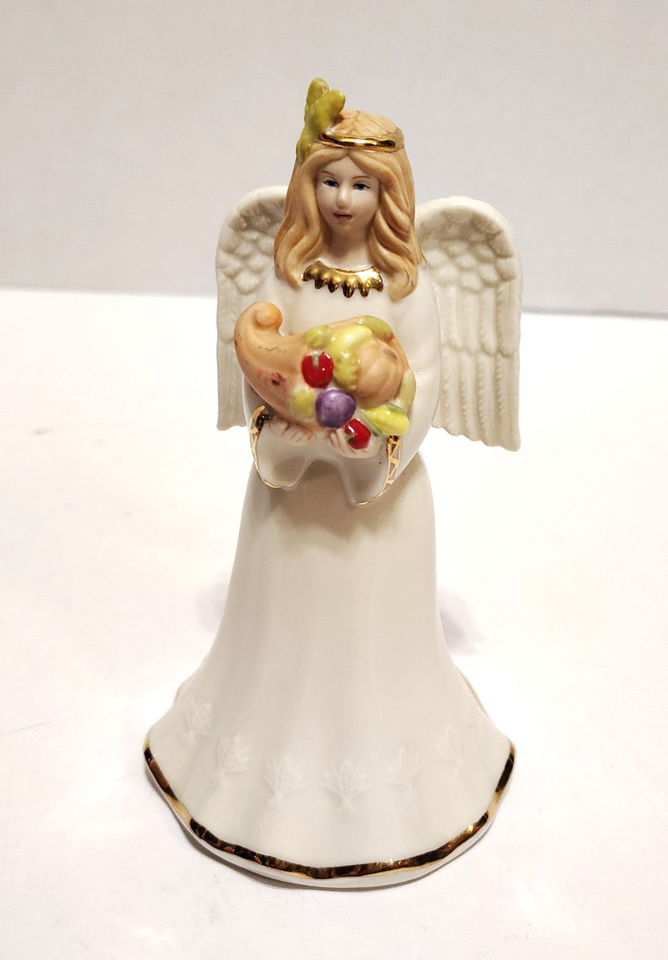 Lenox Thanksgiving Angel Porcelain Ivory & Gold Figurine Holding Cornucopia