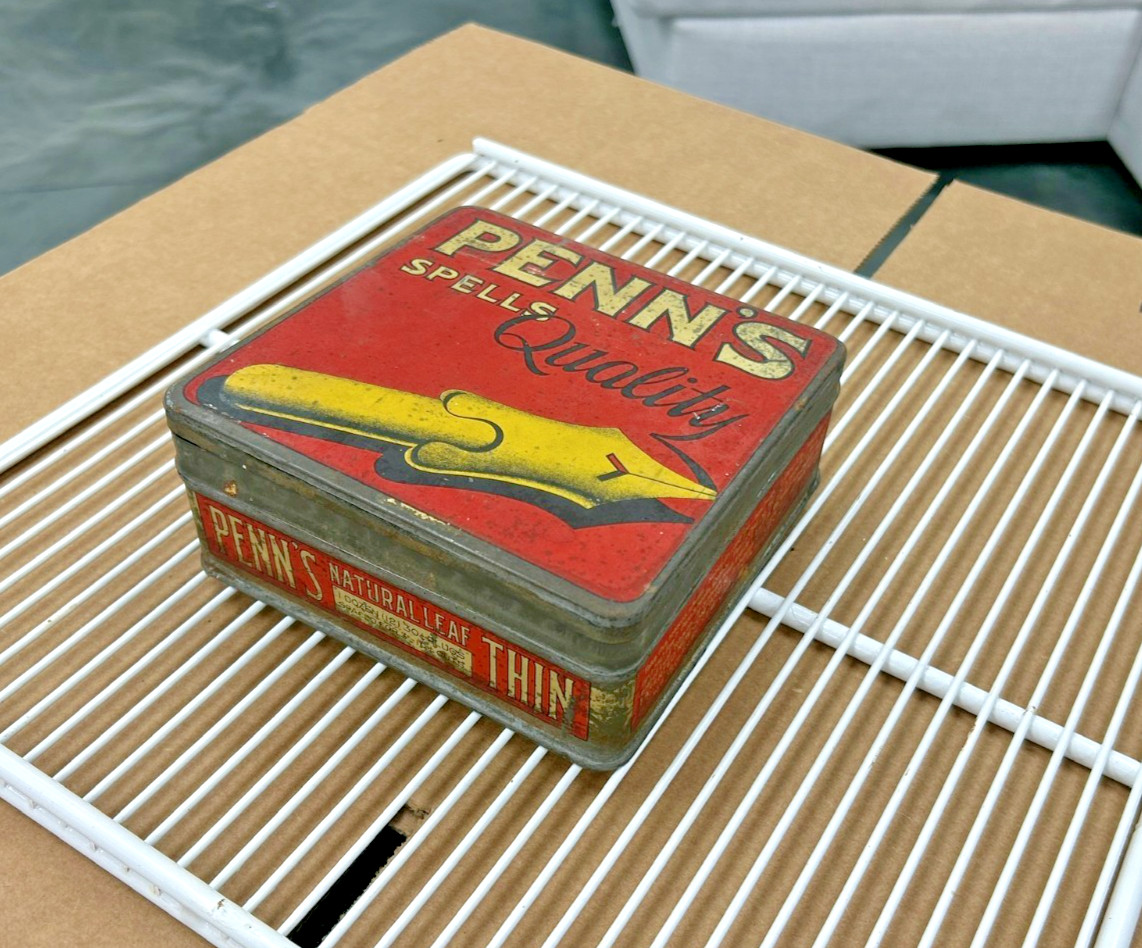 Antique Penn’s Spells Quality Tobacco Tin – Early 1900s Advertising Tin Antique Penn’s Spells Quality Tobacco Tin – Early 1900s Advertising Tin
