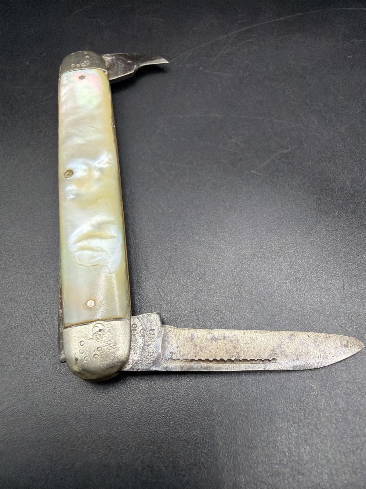 Antique 1911 Union Cutlery Co Olean NY Real Pearl 2 Bl Equal End Pen Knife As Is