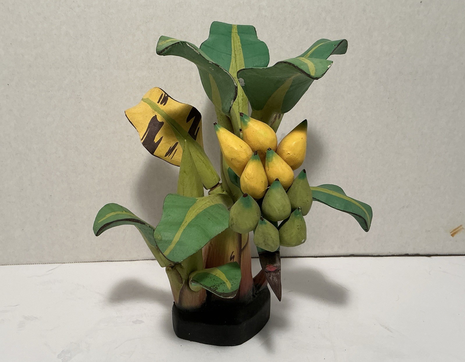 Beautiful Hand Carved and Painted Small Wooden Banana Tree Sculpture Bali Vtg