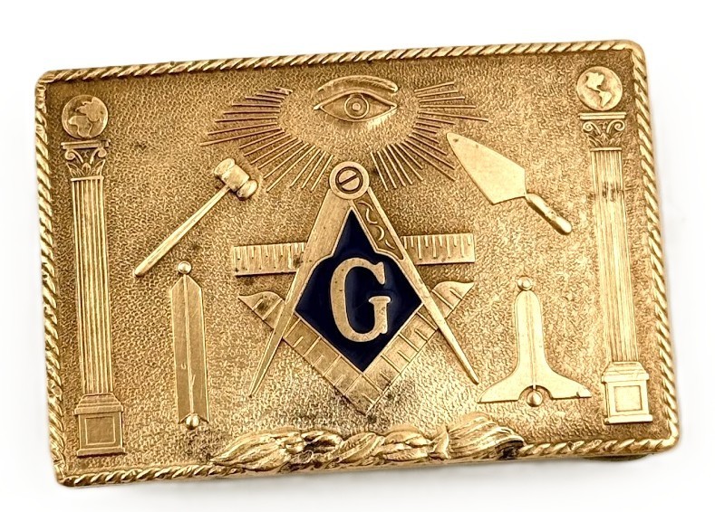 Vtg Solid Bronze Masonic Belt Buckle Freemasons Harry Klitzner Shriner Artist