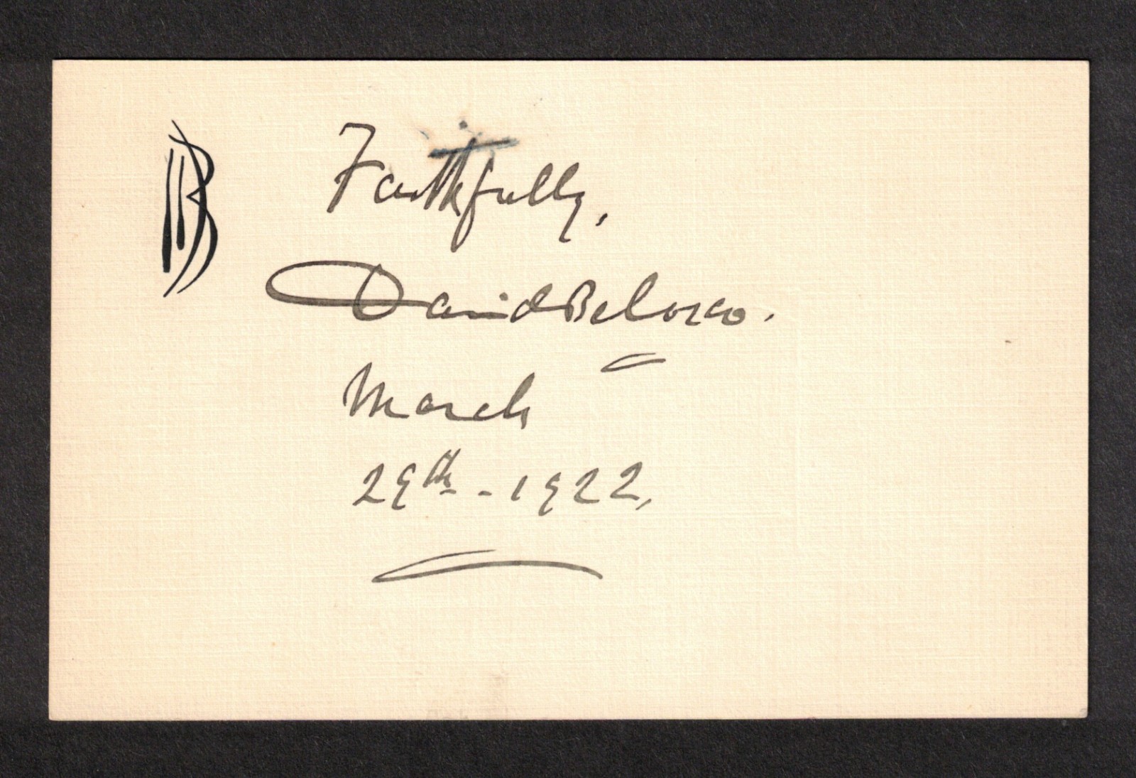 David Belasco American Theatrical Producer Original Signed Autograph Card