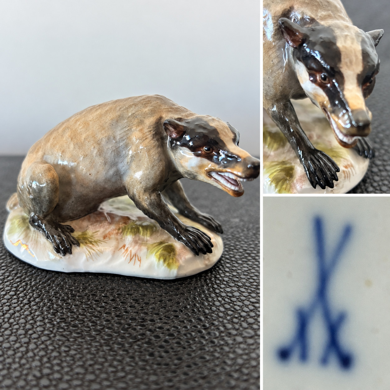 Antique Meissen Porcelain Badger Figurine Germany circa 1850–1924