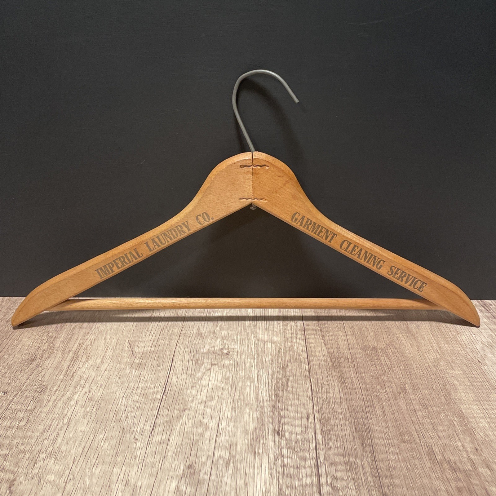 Vtg. IMPERIAL LAUNDRY CO.  Wooden Garment Hanger (Garment Cleaning Service)