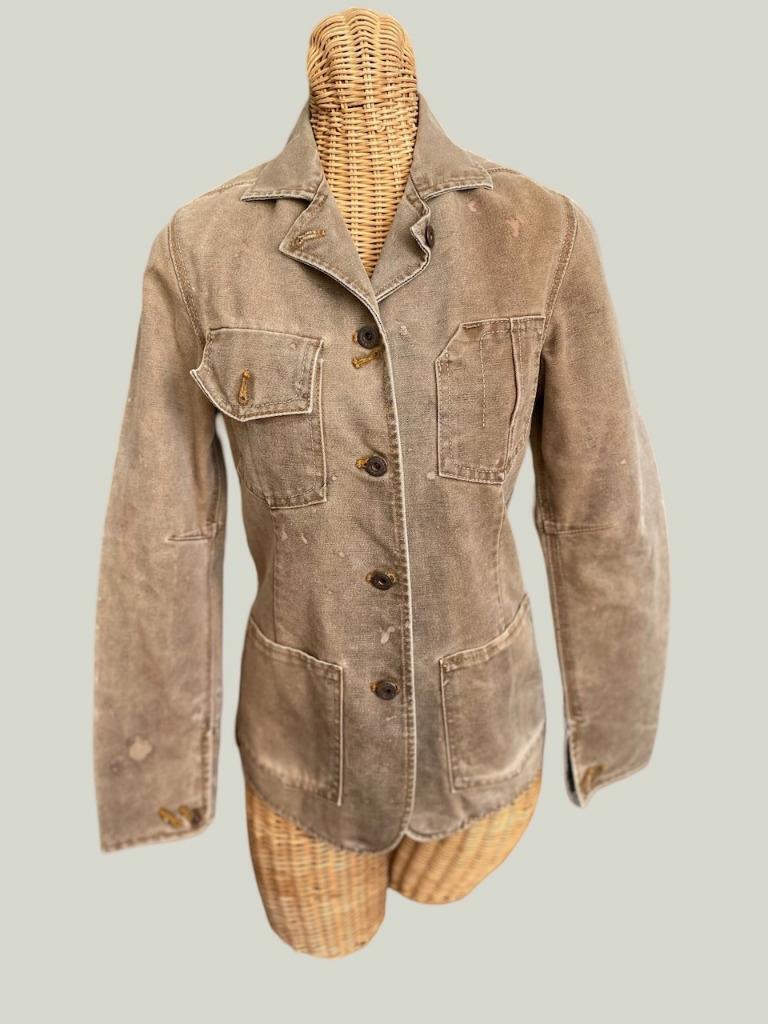 Antique 19th Century Canvas Jacket Railroad Worker Relic wear...history....RARE