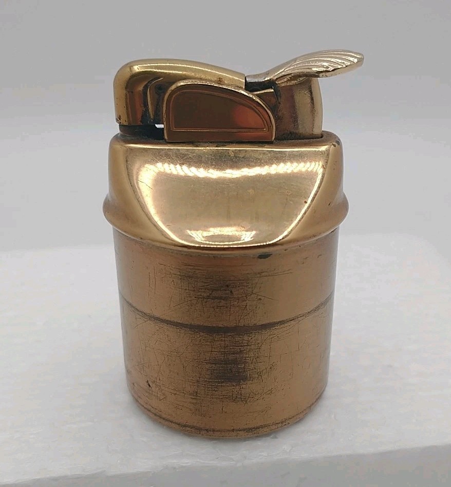 Vtg. Evans Table Lighter, Goldtone MCM, With Makers Crest USA UNTESTED