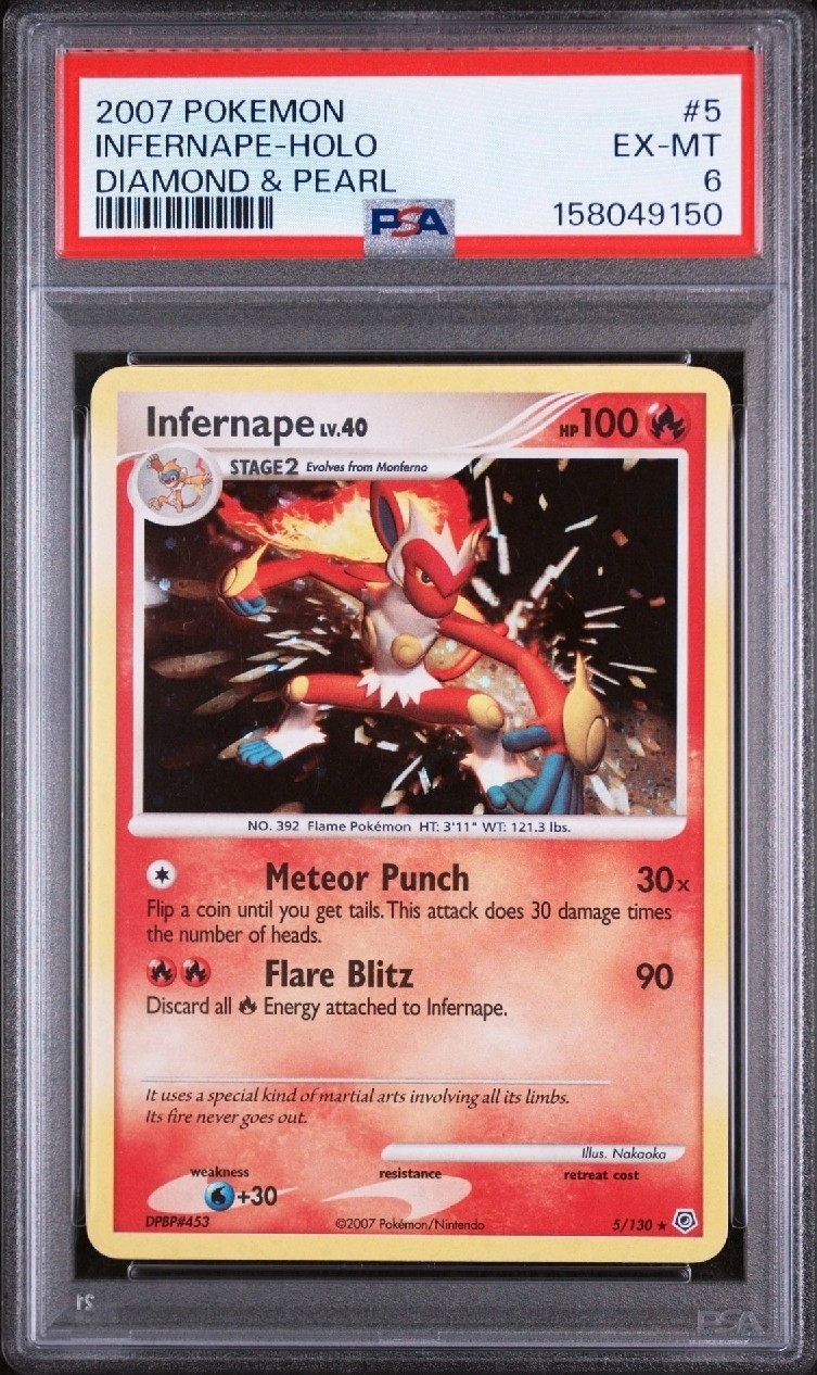 2007 POKEMON DIAMOND & PEARL 5 INFERNAPE-HOLO PSA 6