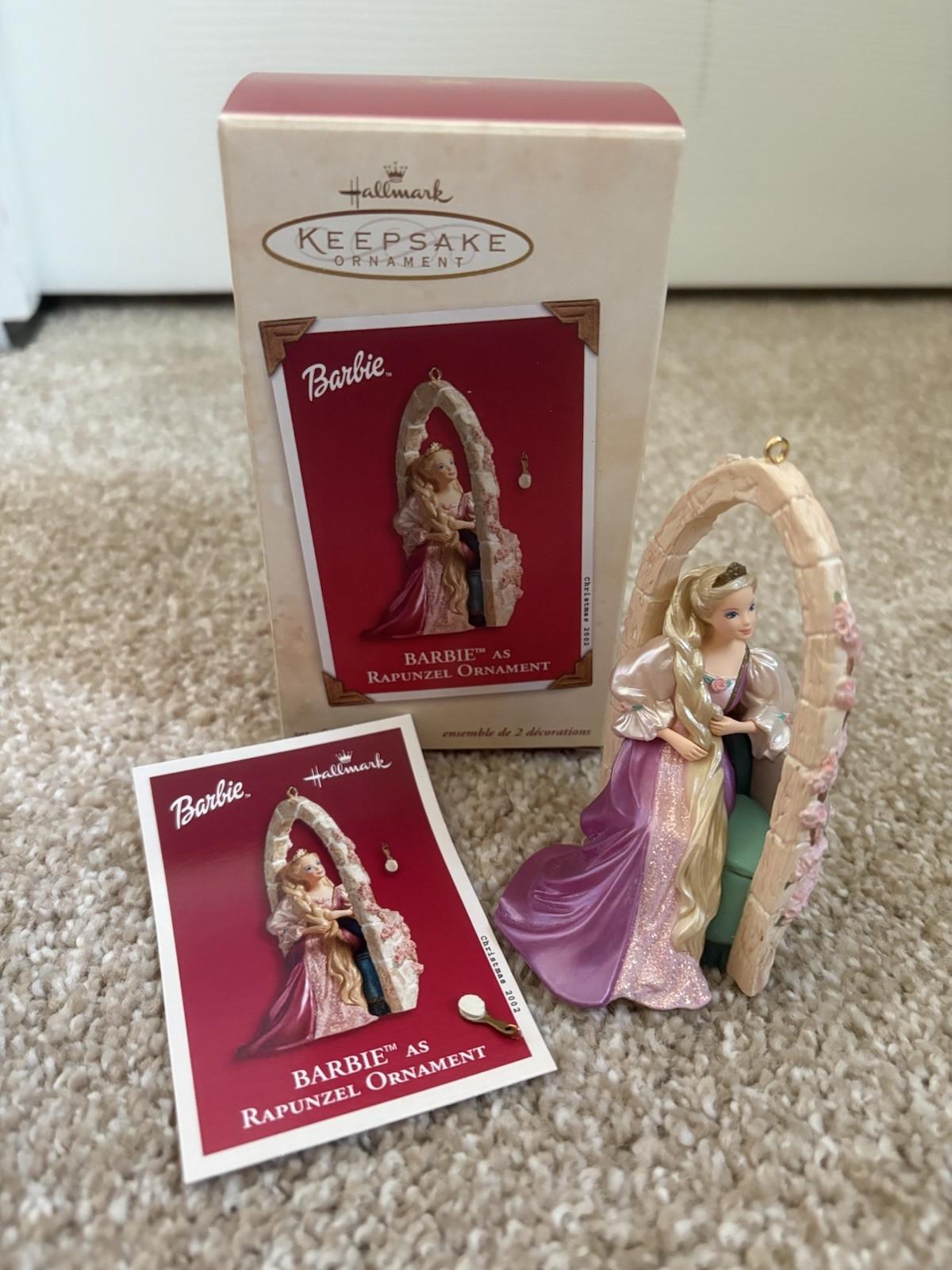 2002 Hallmark Keepsake Barbie As Rapunzel Ornament w/hairbrush 
