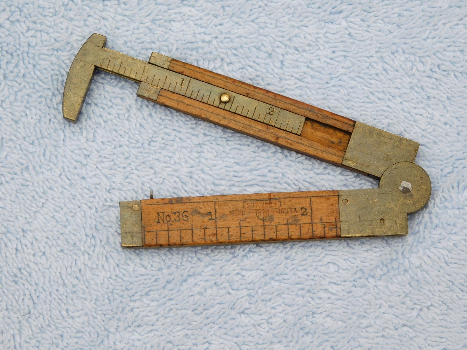 Vintage STANLEY No. 36 Boxwood & Brass Carpenters' Folding Rule with Caliper