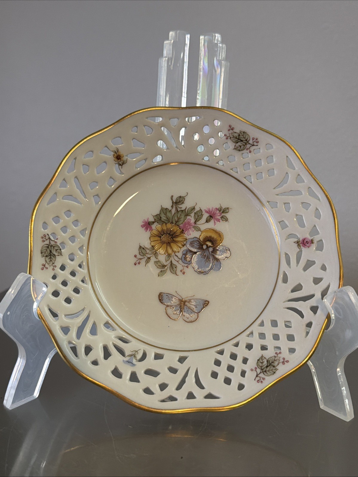 1 SCHUMANN - porcelain beautiful floral & butterfly print dessert plate 5 1/2