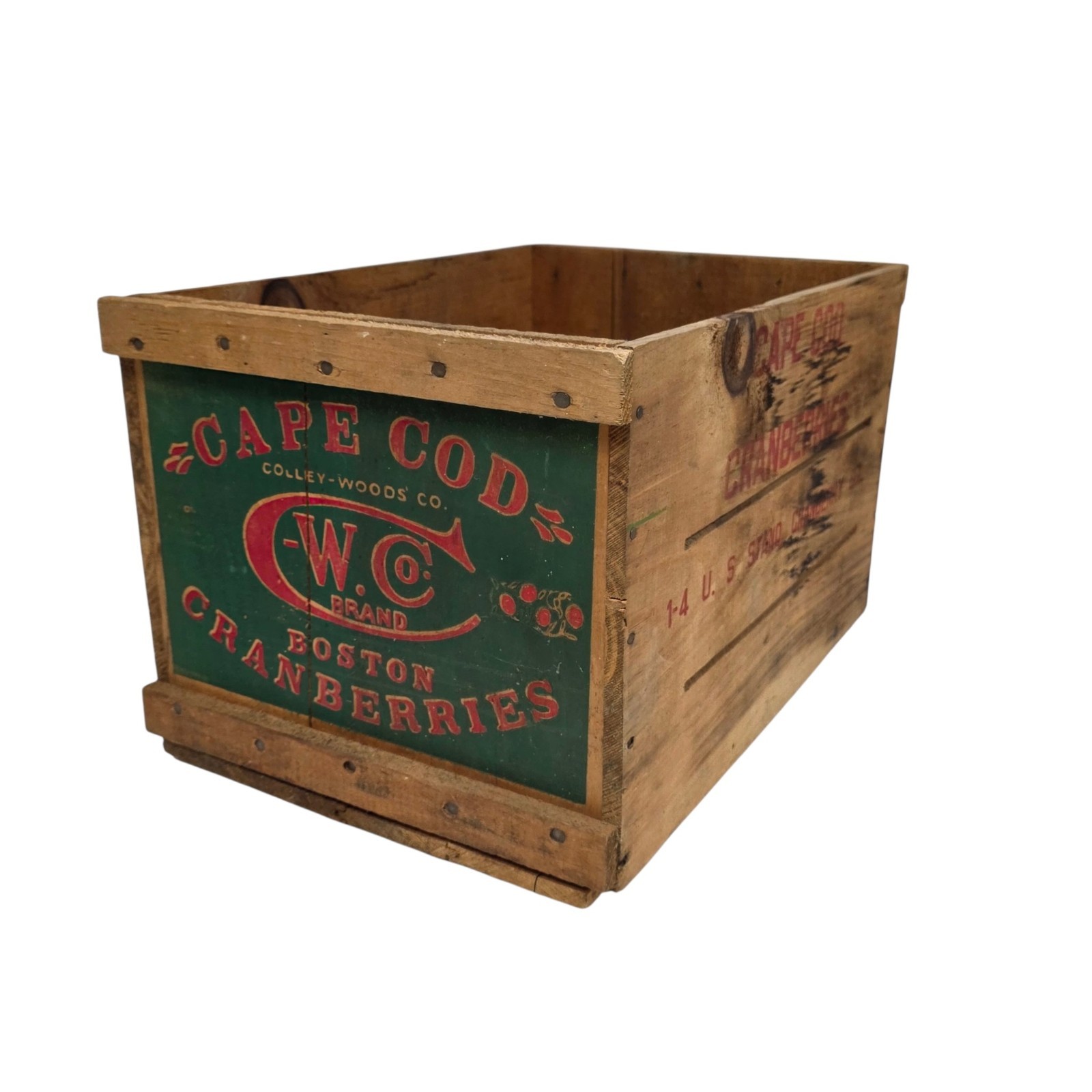 Antique Cape Cod Cranberries Colley-Woods Wood Crate Boston 16x11x9