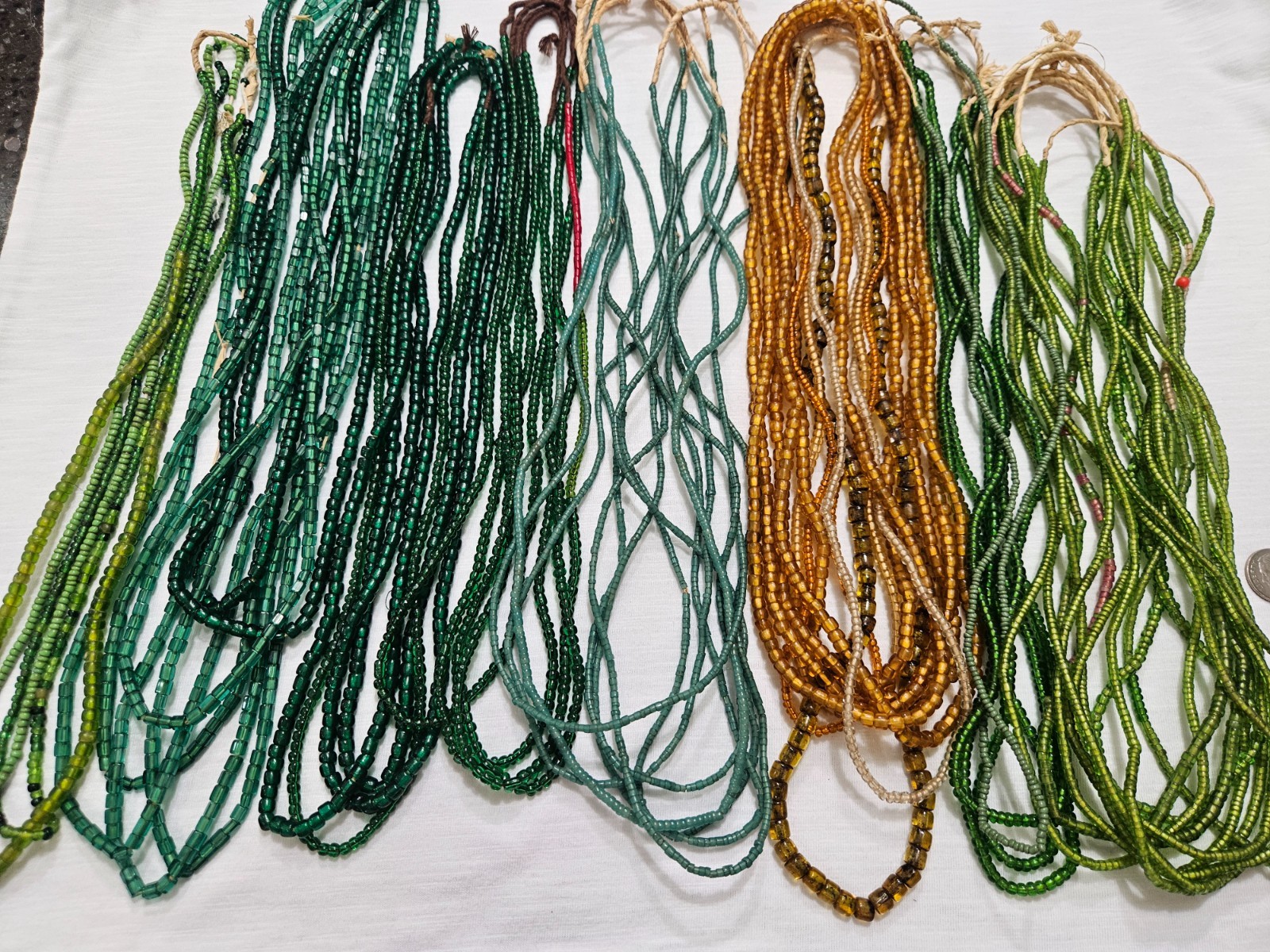 Antique Venetian Glass Pony Beads Bulk Green Gold 47 Strands 1.2 lbs 8000+ Beads
