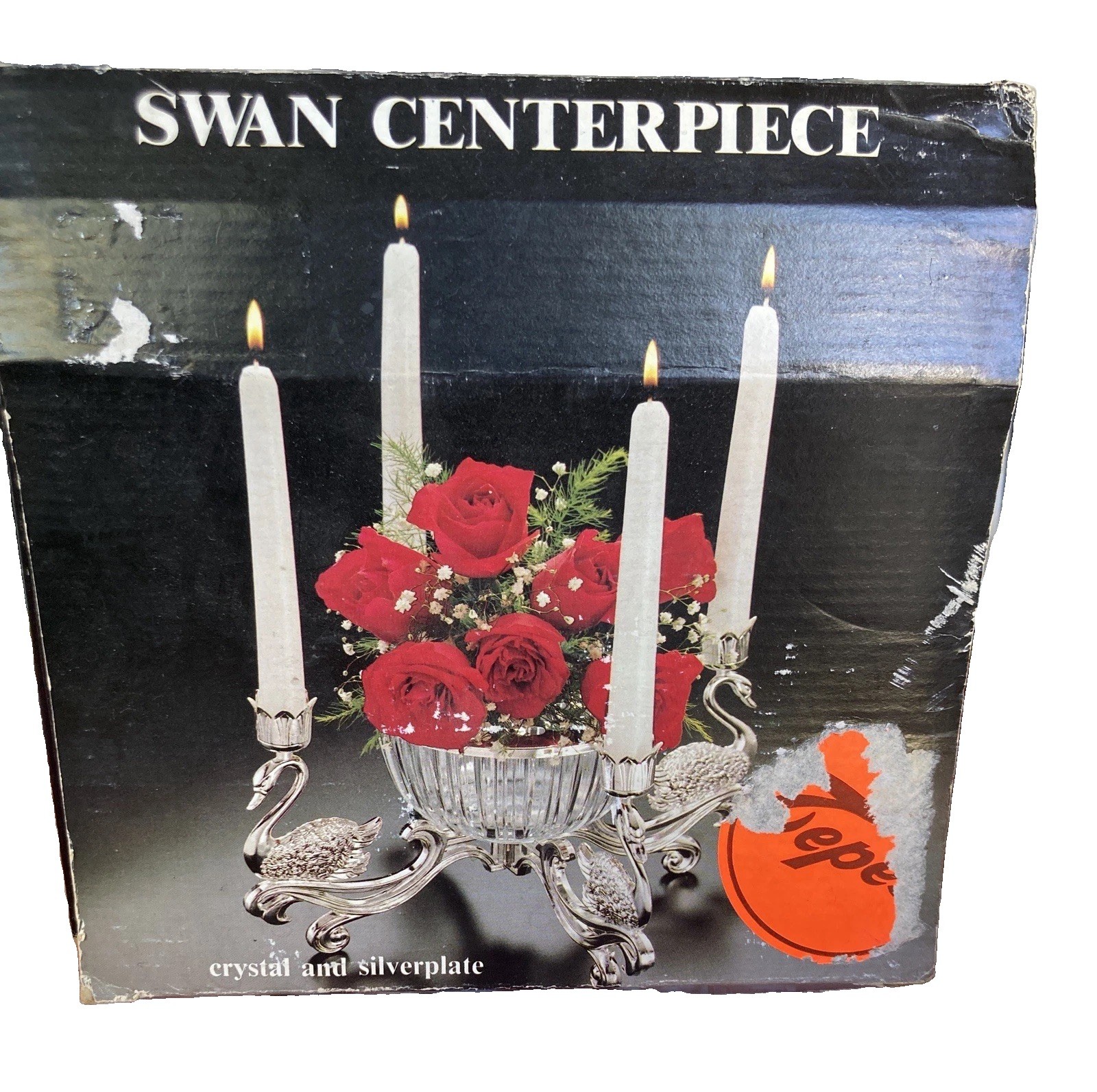 Vintage Godinger Silver plated Swan Centerpiece Crystal Bowl Candelabra
