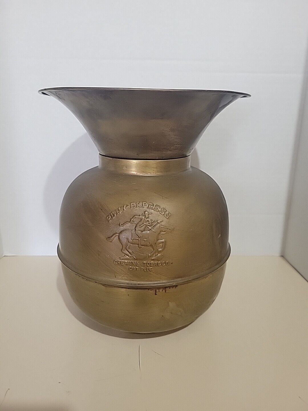 Vintage Pony Express Brass Copper Chewing Tobacco Cut Plug Spittoon