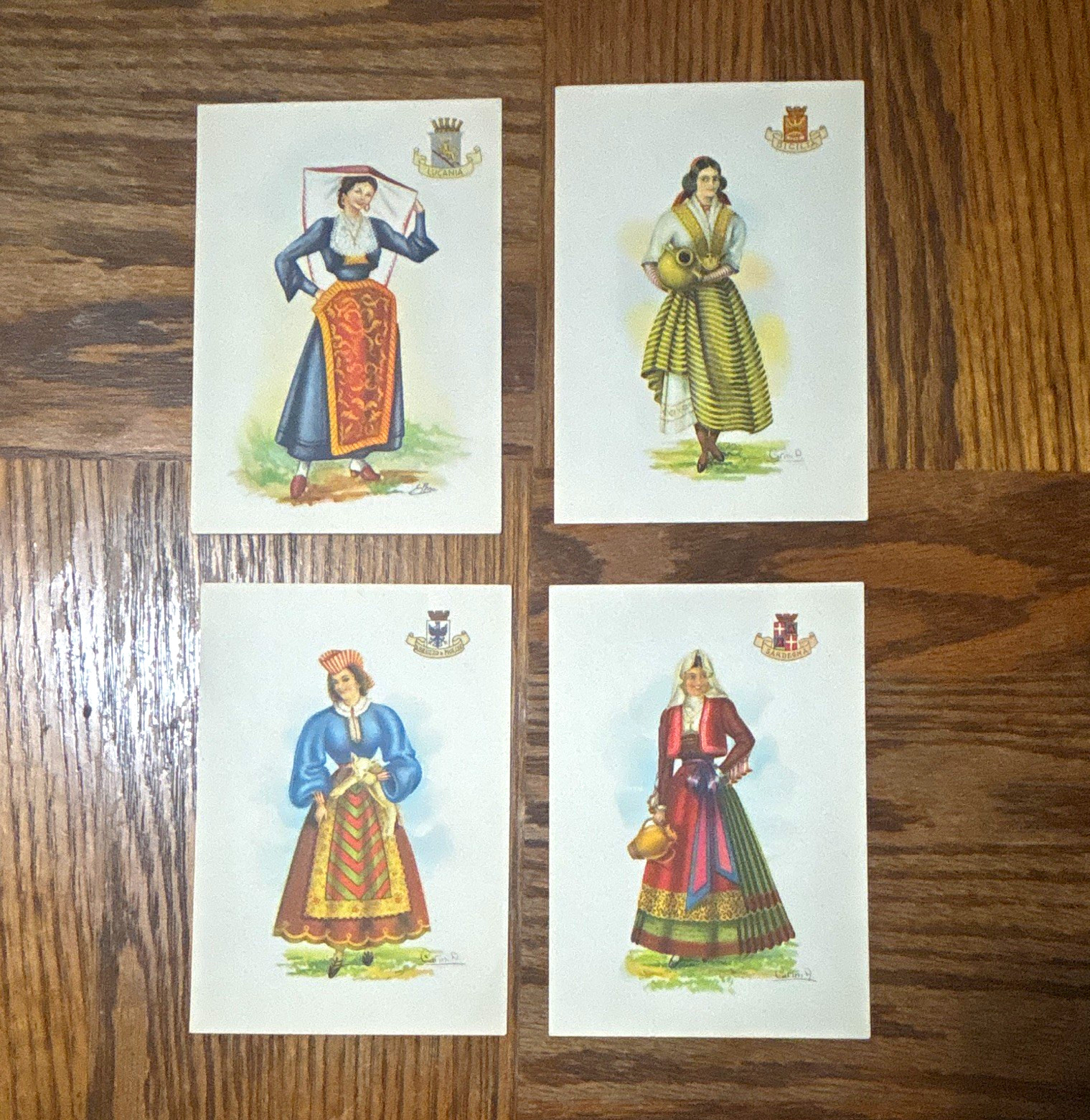 Lot of 4 Vintage Italian Costume Postcards A Carini 1950s Sicilia Sardegna Unuse