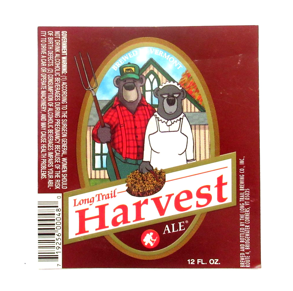 Vintage Long Trail Harvest Ale Beer Bottle Label Vermont Craft Breweriana Art