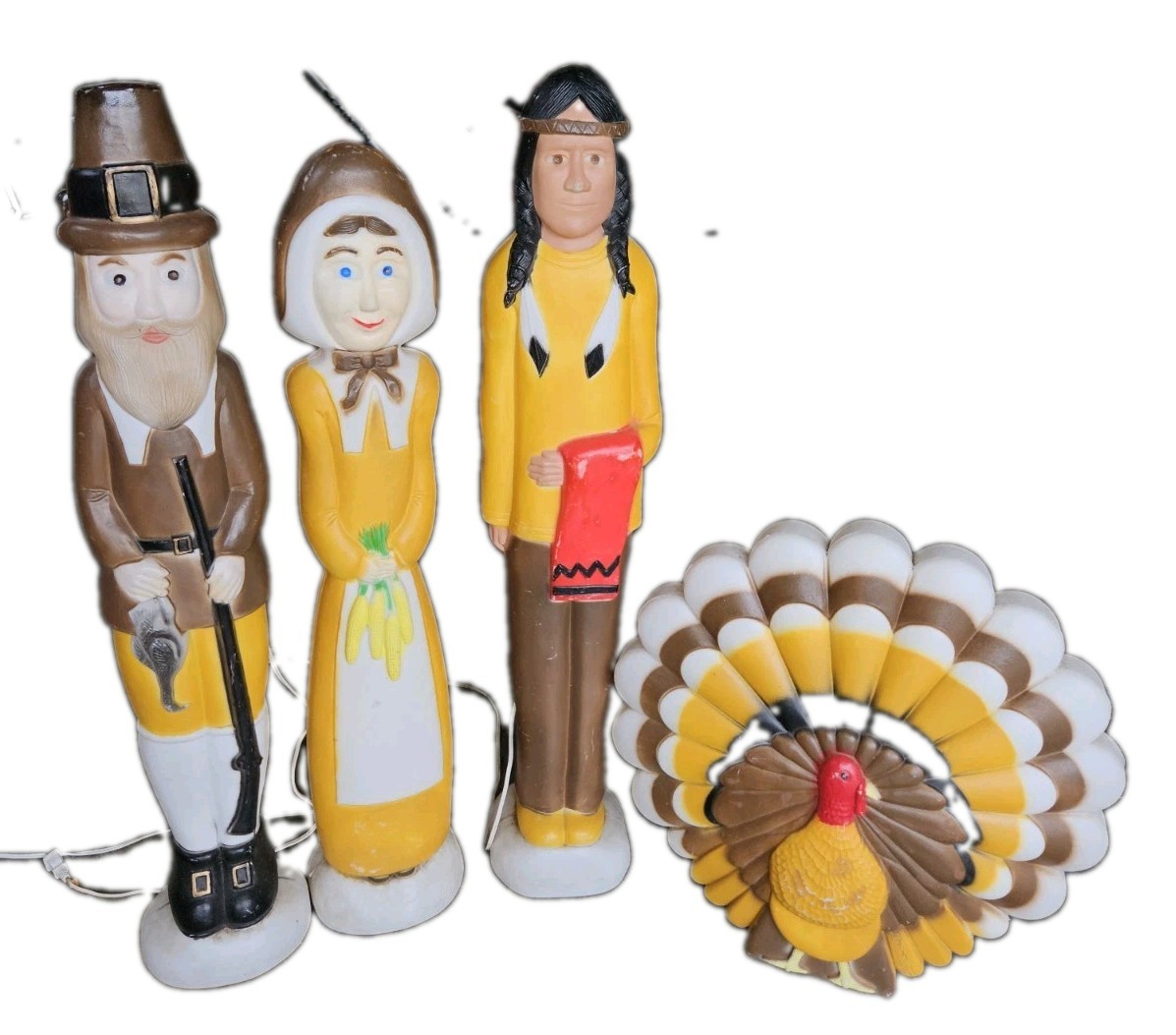 Vintage Don Featherstone Thanksgiving Pilgrim Indian Turkey Blowmold Set