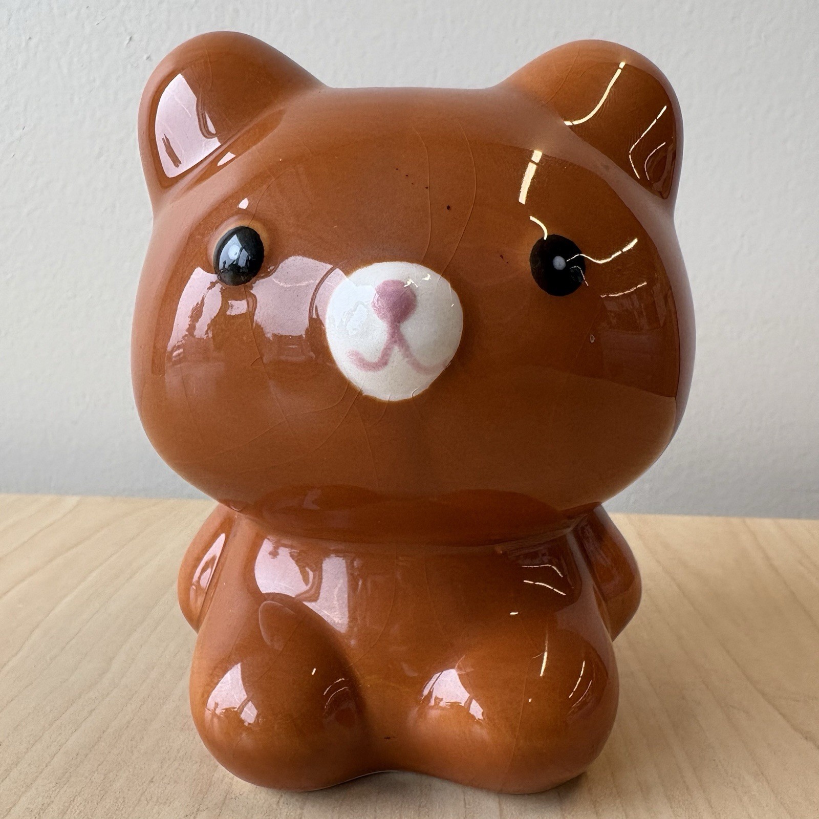 Vintage Ceramic Brown Bear Piggy Bank - Glossy MCM Style Kitsch Coin Bank 7\