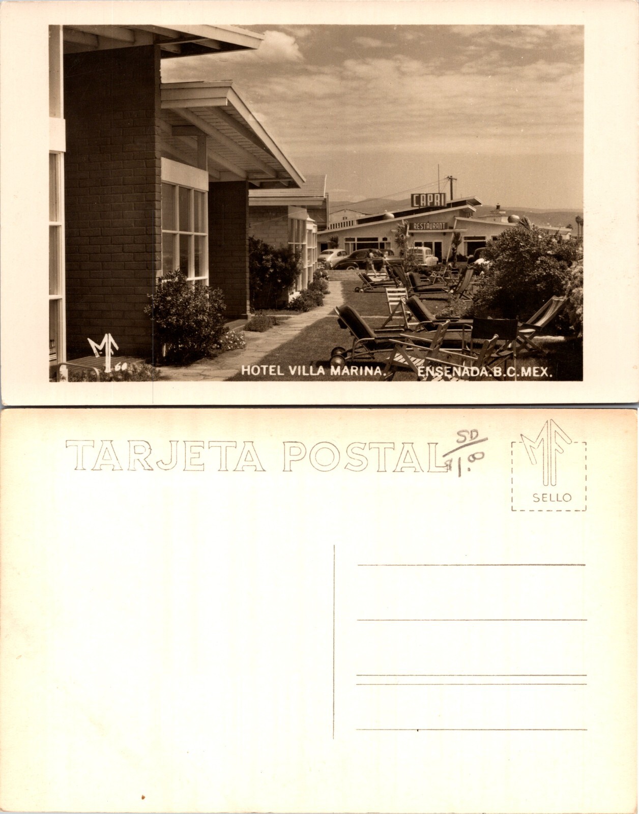 RPPC Hotel Villa Marina Ensenada BC Mex Real Postcard