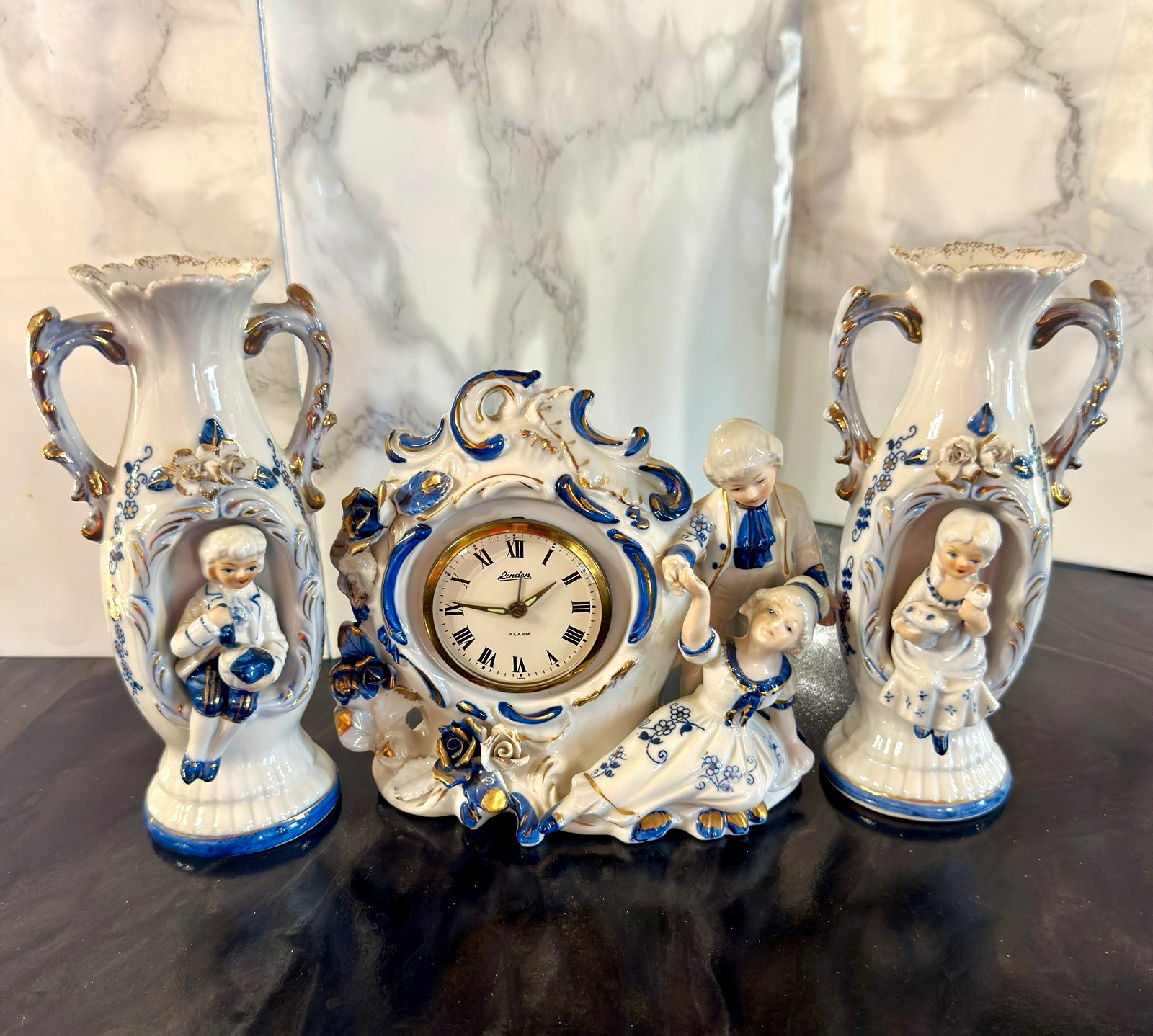 Vintage Japanese Porcelain 3-Piece Mantel Set – Linden Clock & Norleans Vases