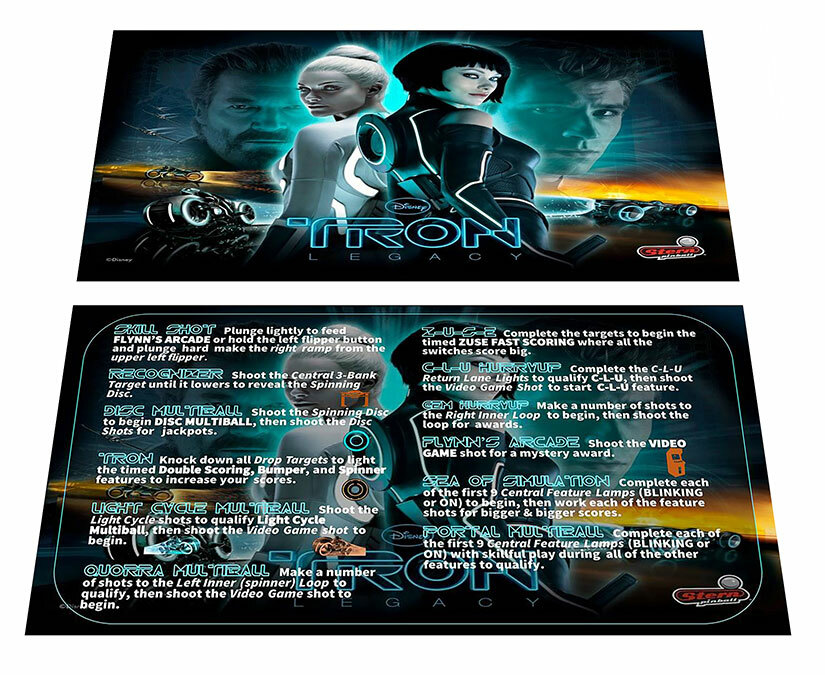 Stern Tron Pinball Custom Apron Instruction Cards v2