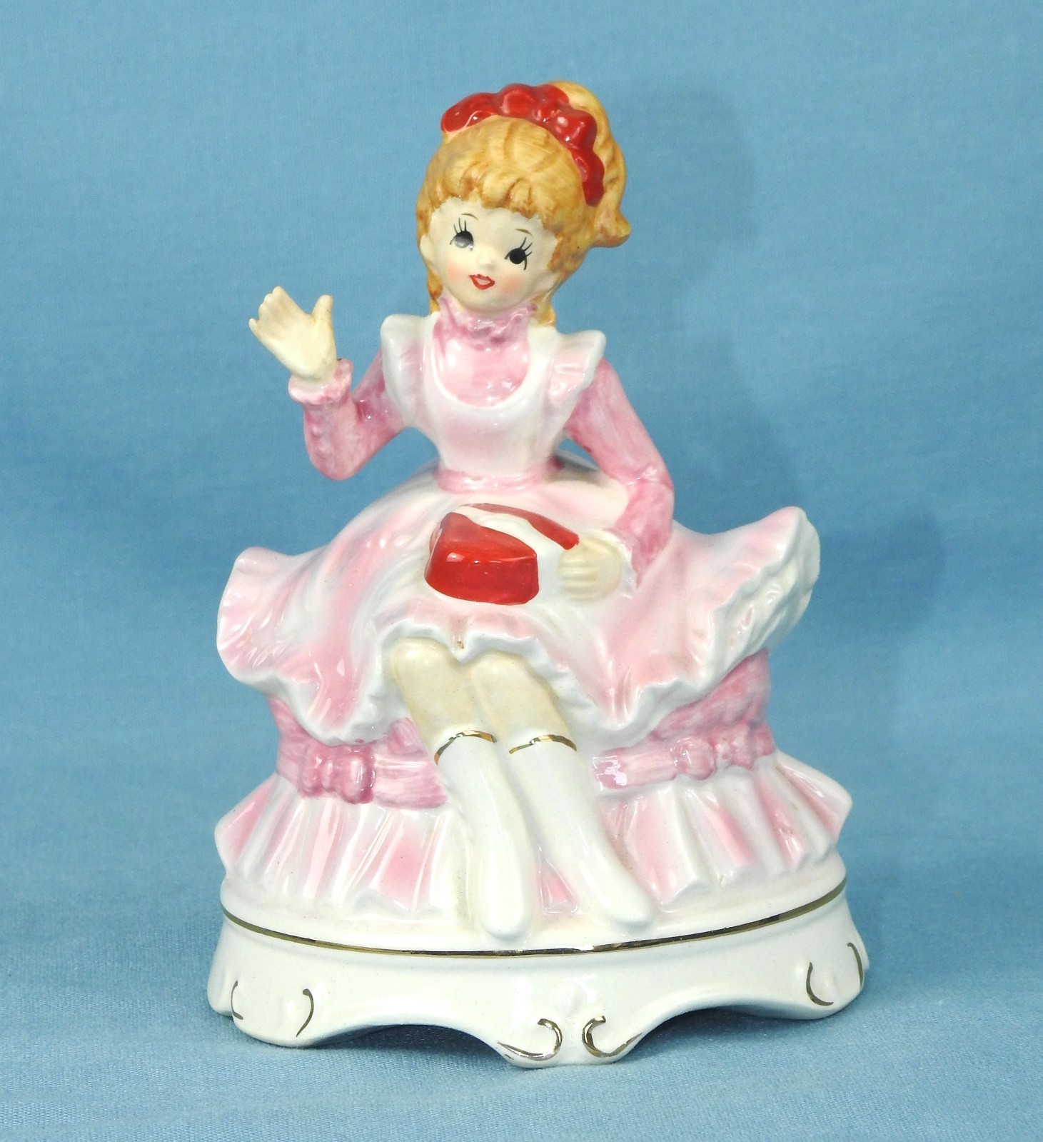 Rare Vintage Lefton Valentine Girl Figurine Music Box Plays 