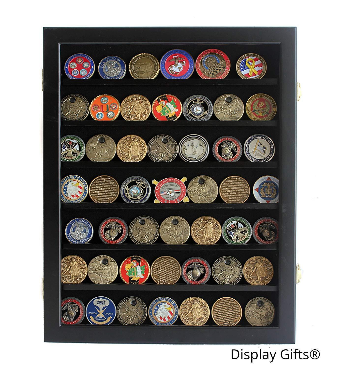 New Military Challenge Coin Casino Chips Display Case Wall Shadow Box, COIN46-BL